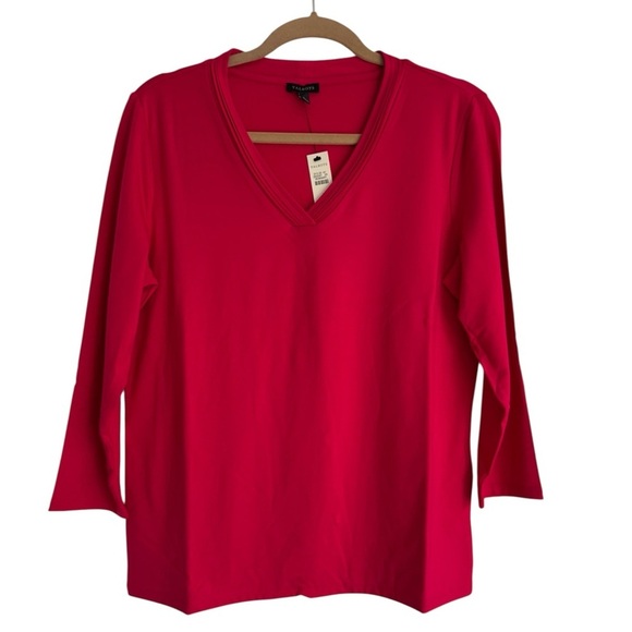 NWT Talbots Red V-Neck Long Sleeve Stretch Knit Holiday Top Classic Fit Large - Picture 1 of 7